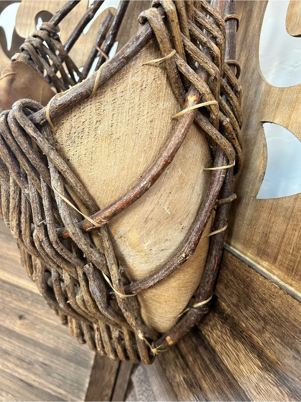 Vtg Palm Leaf & Woven Twig Hanging Wall Basket 17